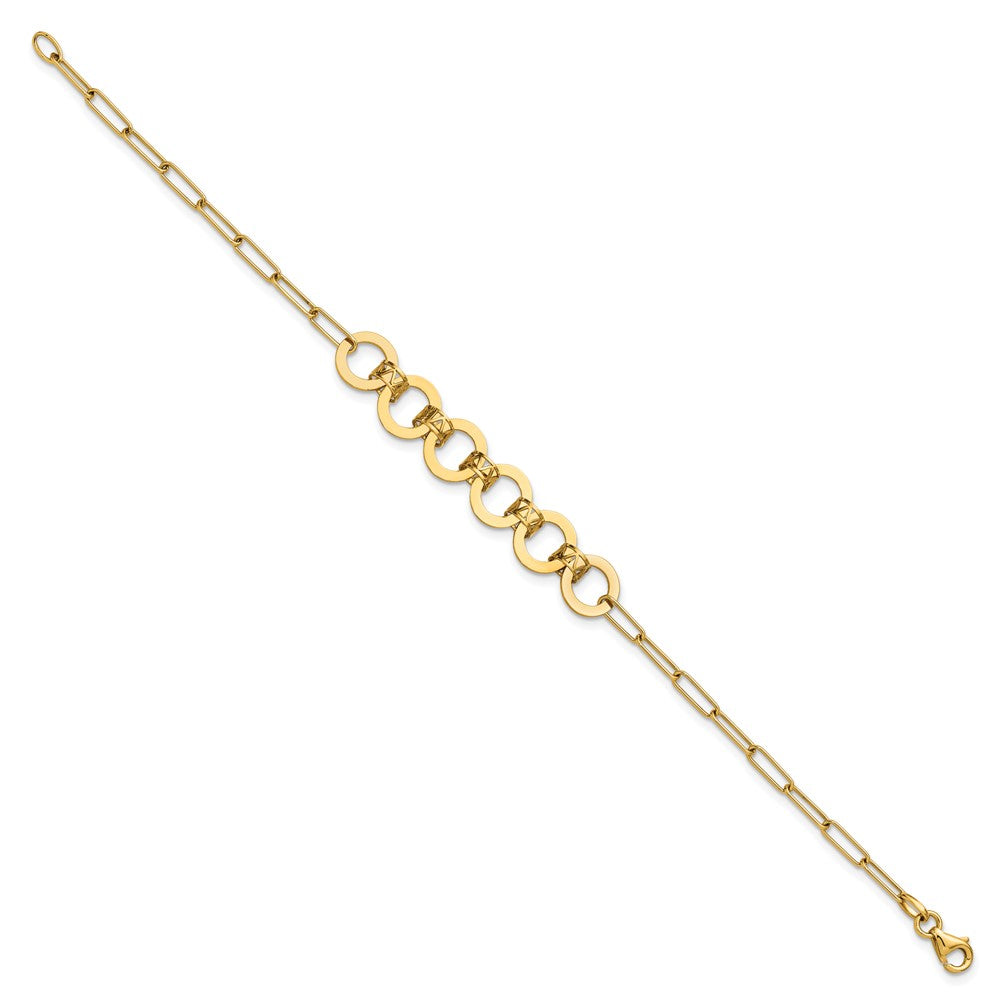 14K Polished Circles Paperclip Link Bracelet