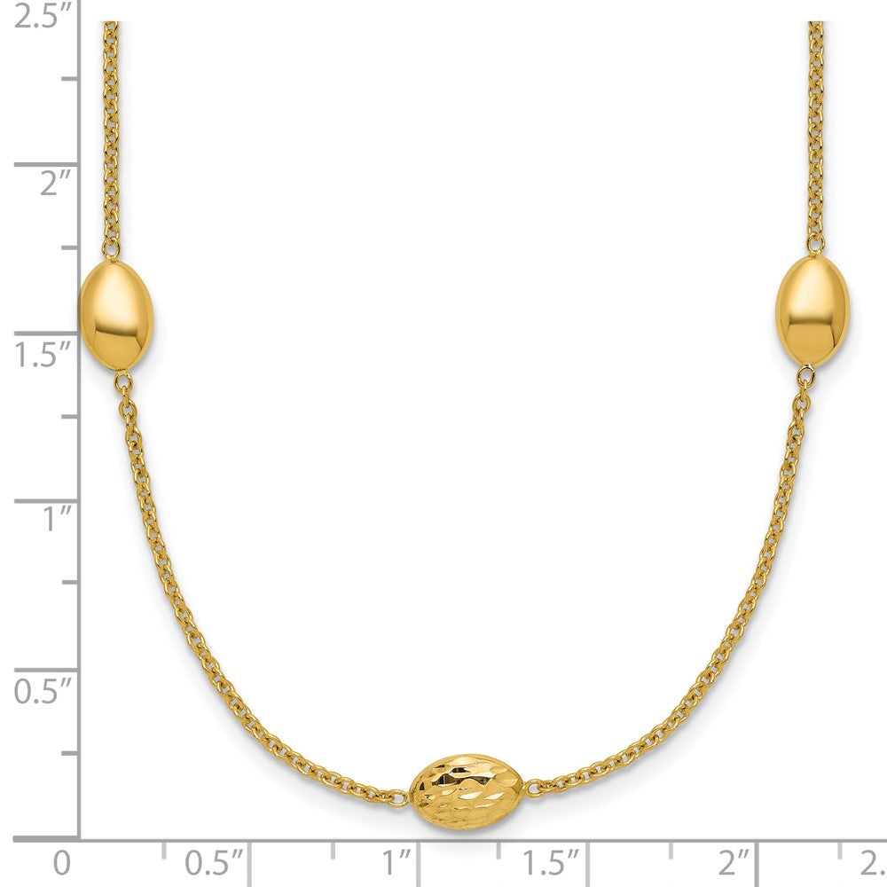 14K Polished and Dia-cut Oval Station with 2in ext. Necklace