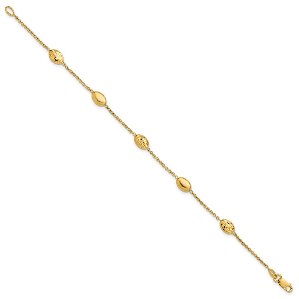 14K Polished and Dia-cut Oval Station Bracelet