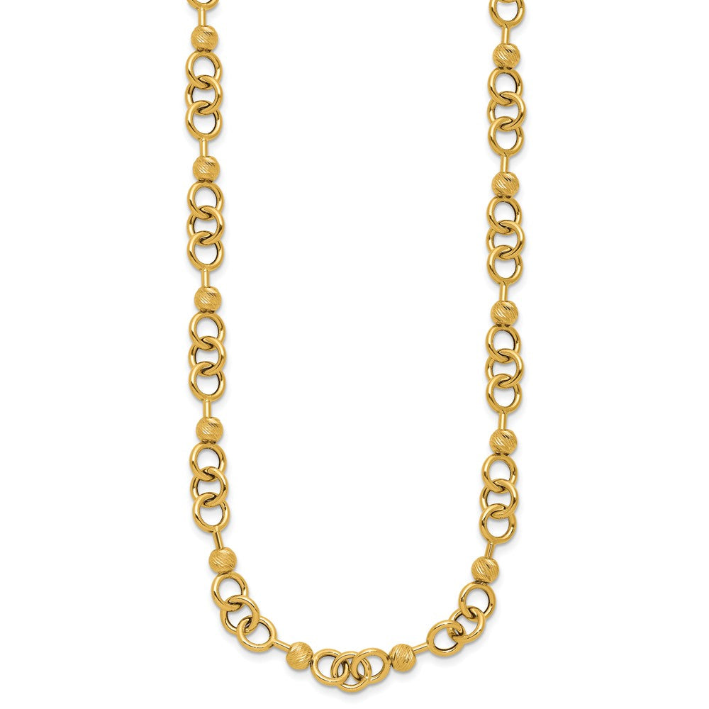 14K Polished and Circles with Diamond-cut Beads Fancy Necklace