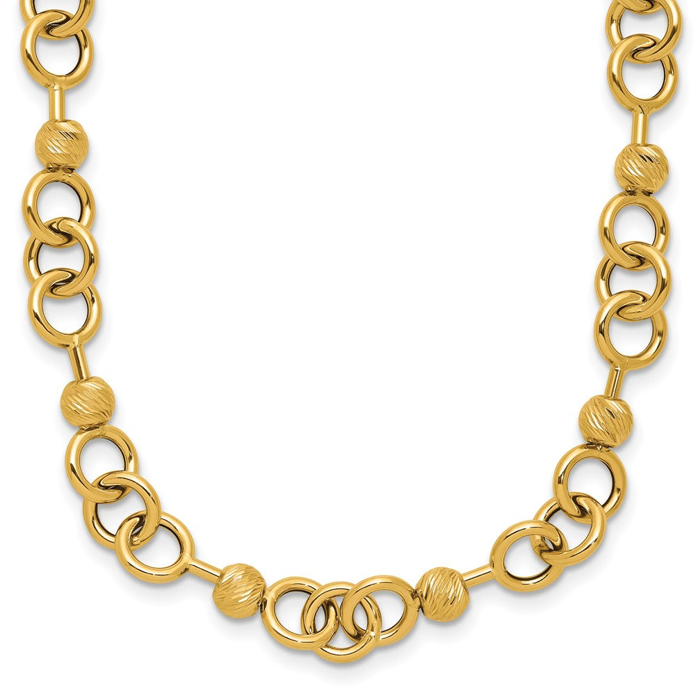 14K Polished and Circles with Diamond-cut Beads Fancy Necklace