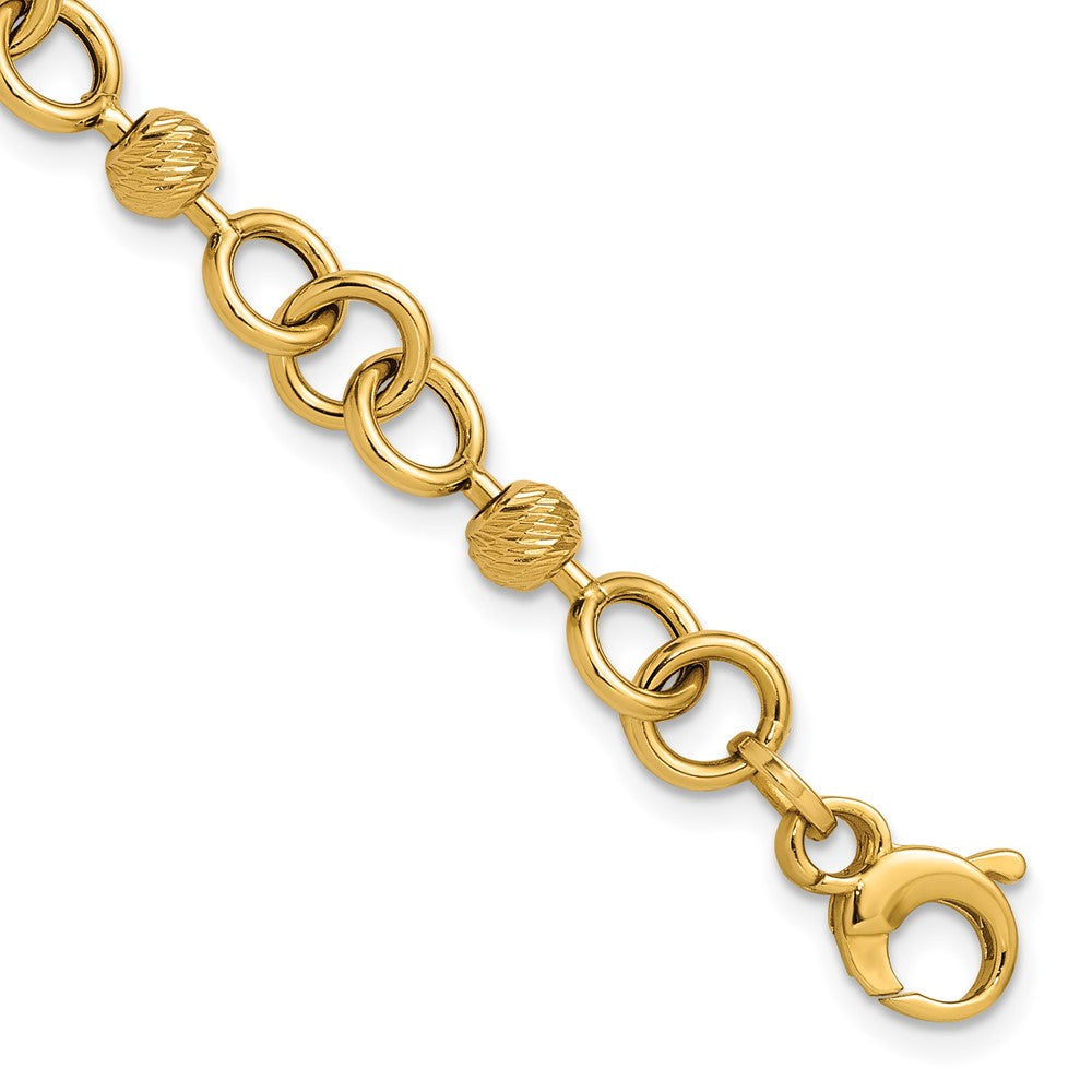 14K Polished and Circles with Diamond-cut Beads Fancy Bracelet