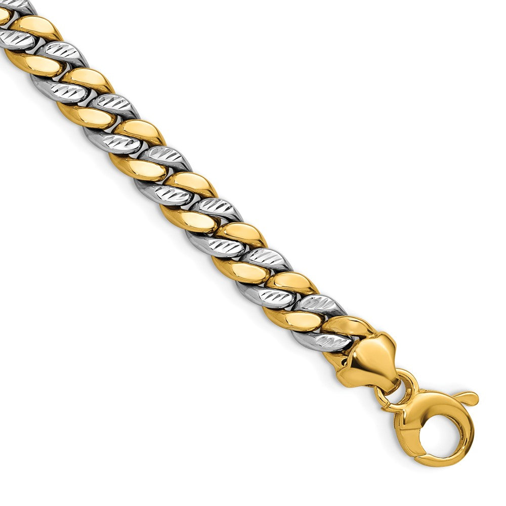 14K Two-tone Polished and Diamond-cut Fancy Link Bracelet