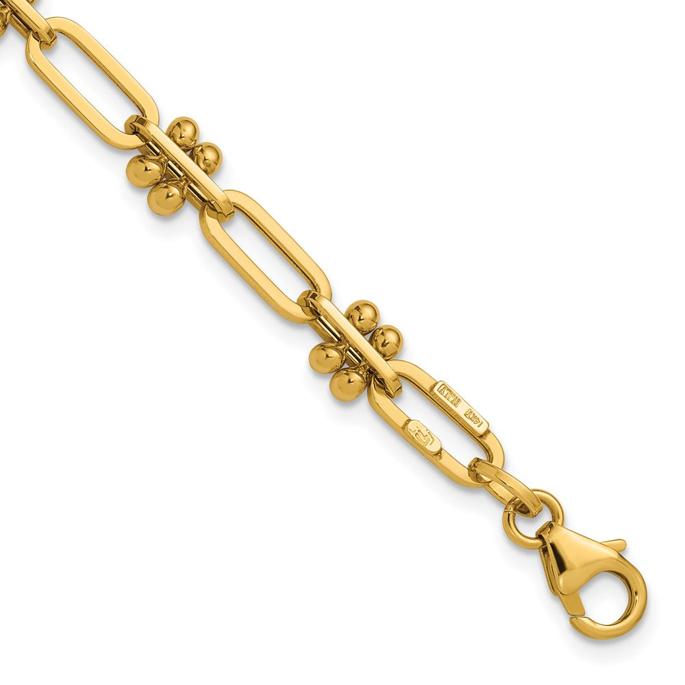 14K Polished and Beaded Fancy Paperclip Bracelet