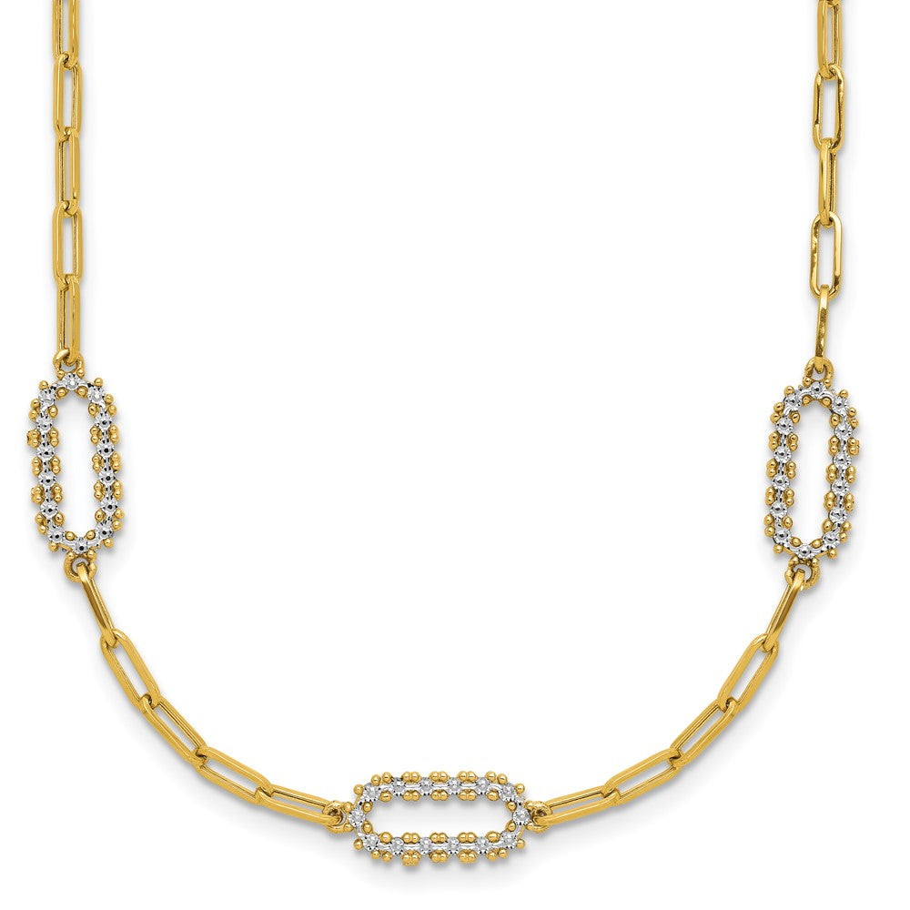 14K with White Rhodium Polished and Dia-cut Paperclip Fancy Necklace