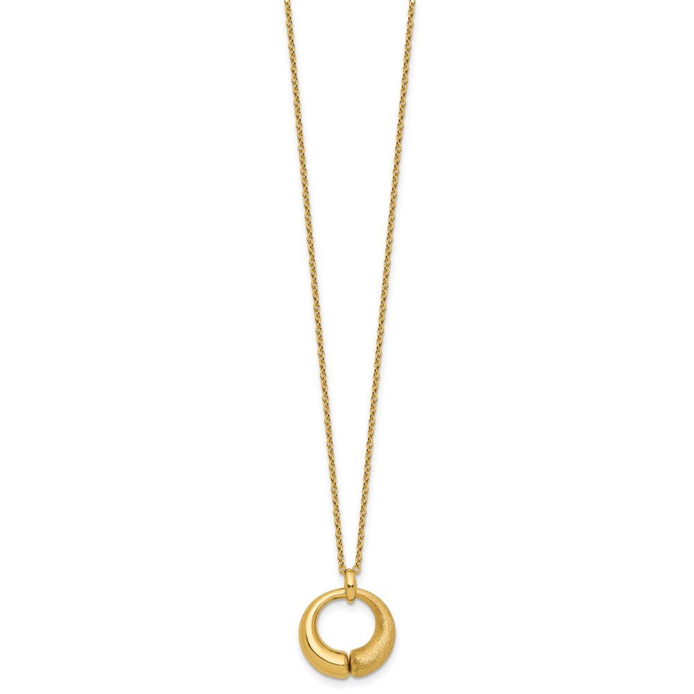 14K Polished and Brushed Circle Pendant with 2in Ext. Necklace