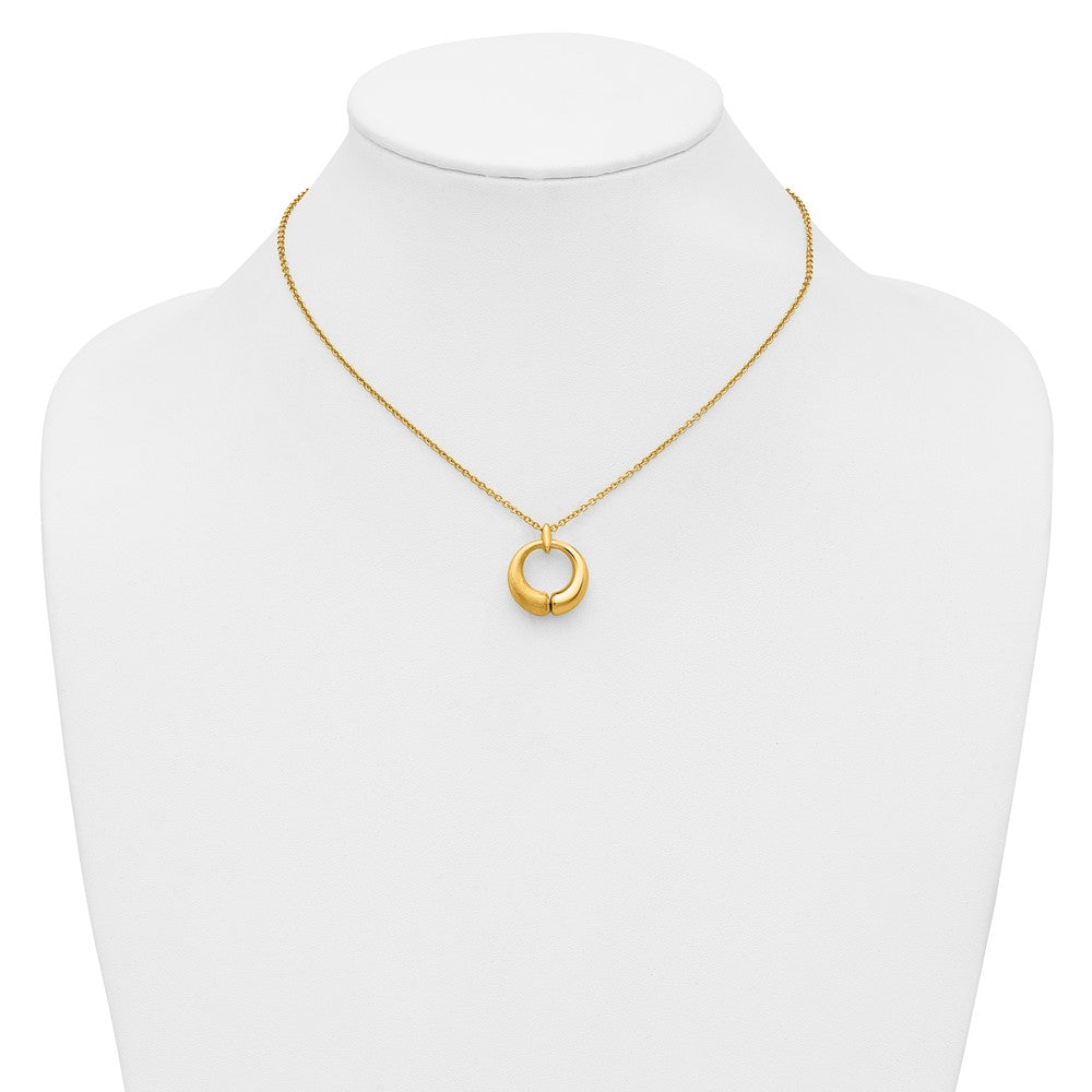 14K Polished and Brushed Circle Pendant with 2in Ext. Necklace