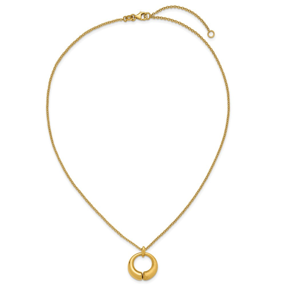 14K Polished and Brushed Circle Pendant with 2in Ext. Necklace