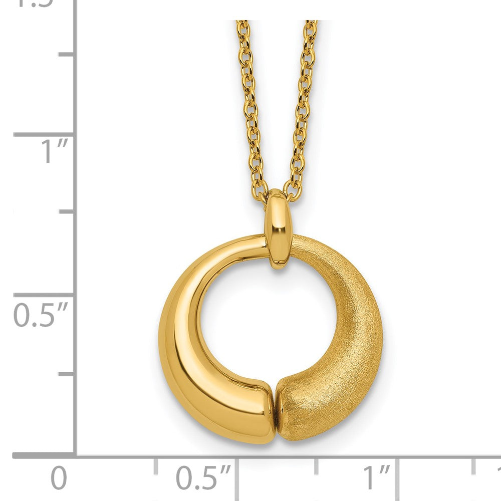 14K Polished and Brushed Circle Pendant with 2in Ext. Necklace