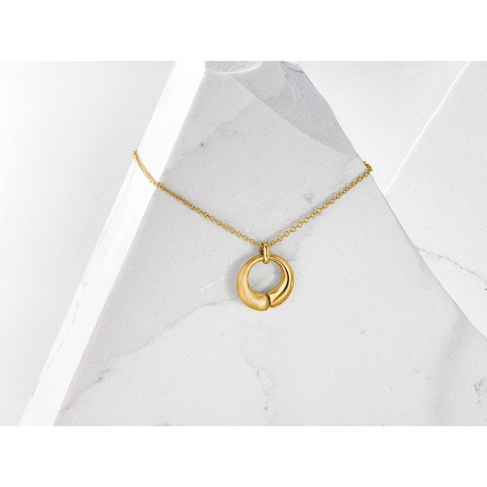 14K Polished and Brushed Circle Pendant with 2in Ext. Necklace
