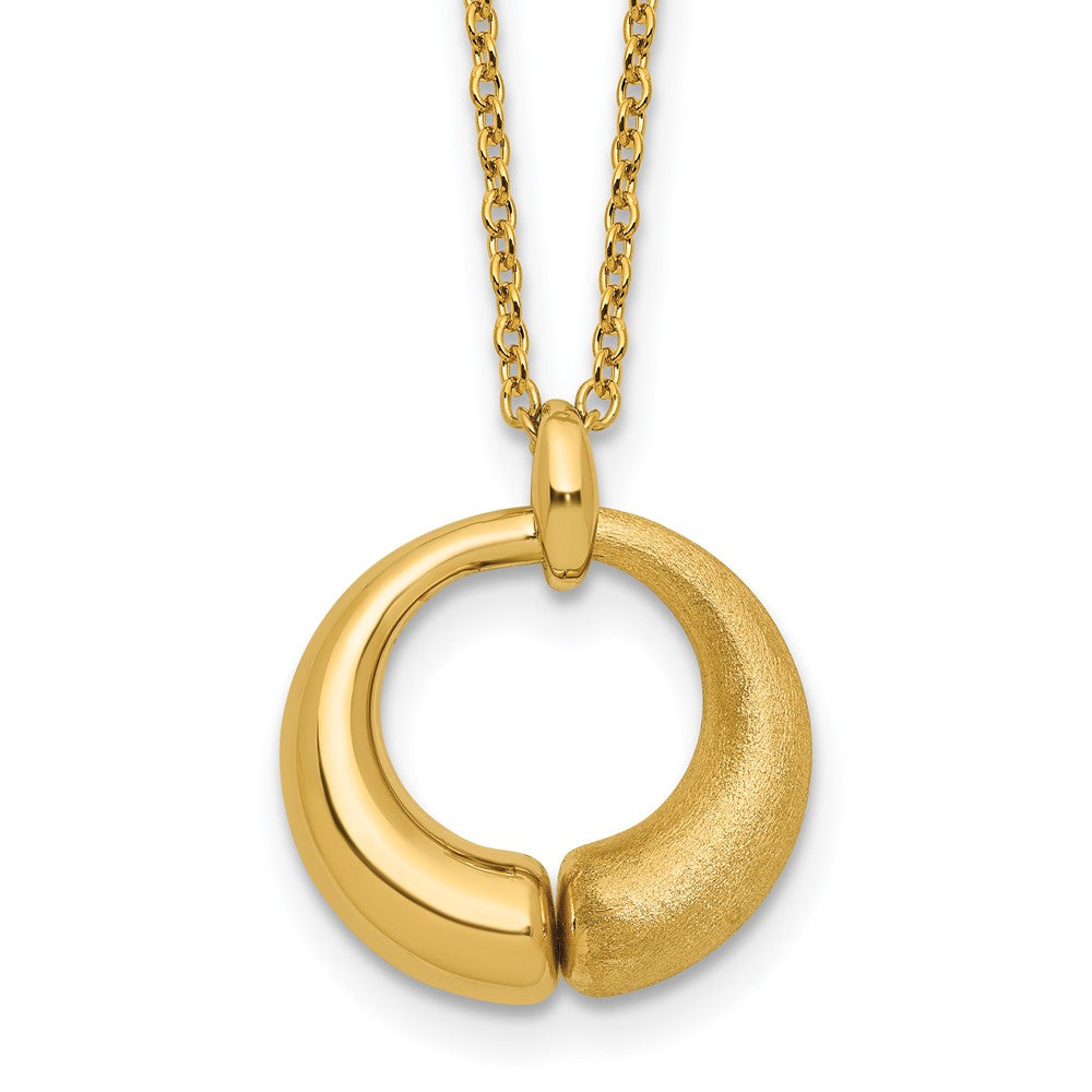 14K Polished and Brushed Circle Pendant with 2in Ext. Necklace