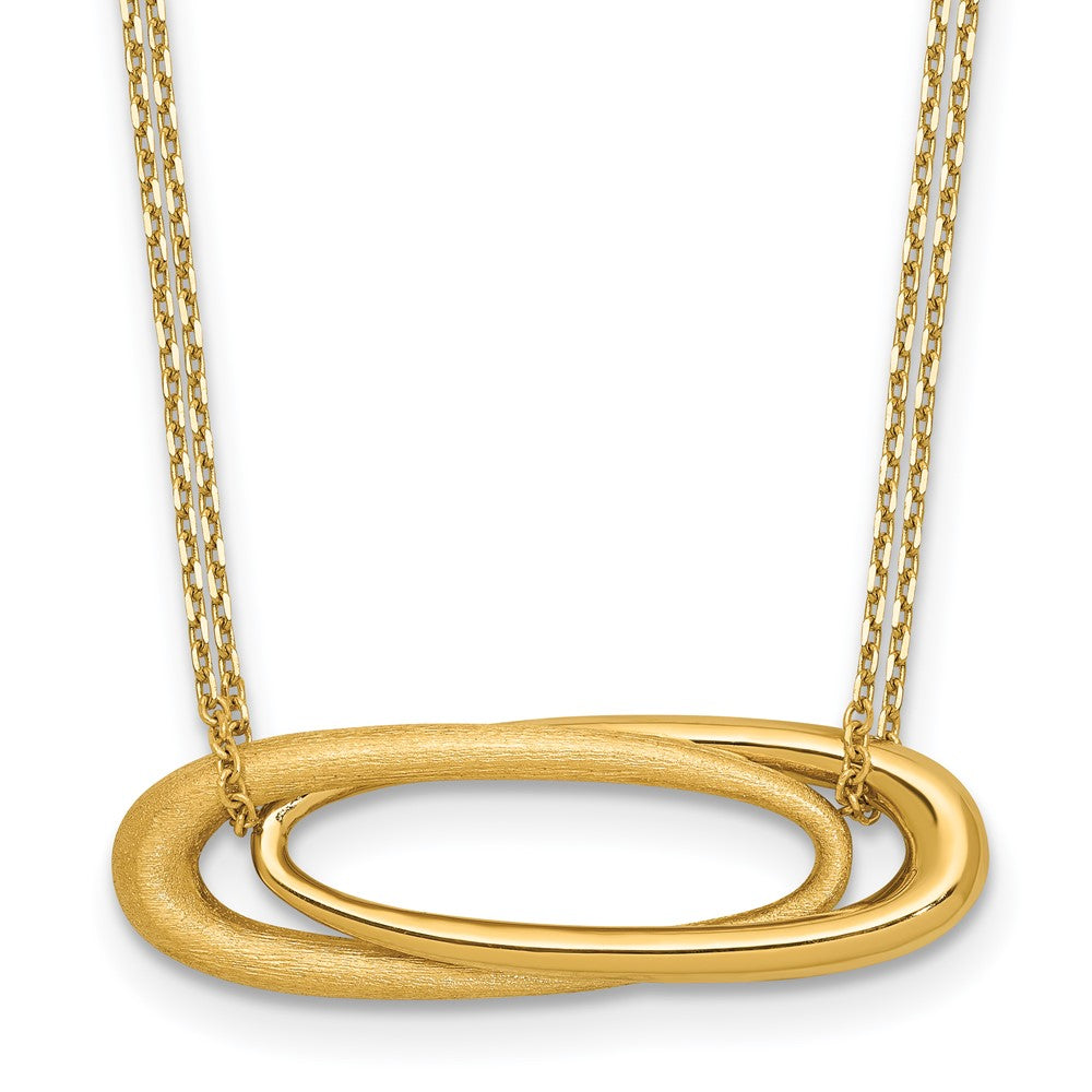 14K Polished and Brushed 2-Strand Fancy Oval with 2in Ext. Necklace