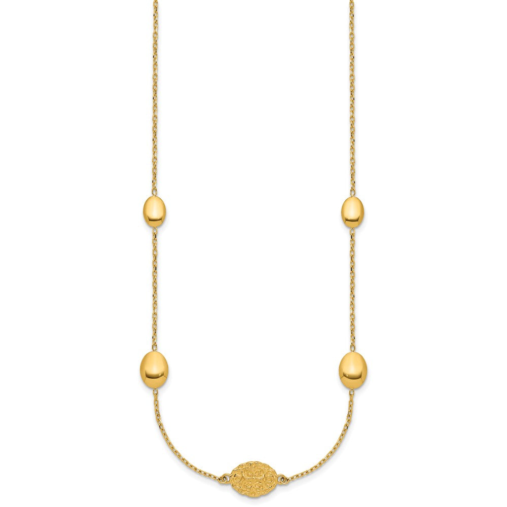 14K Polished Oval Textured with .2in Ext. Fancy Necklace