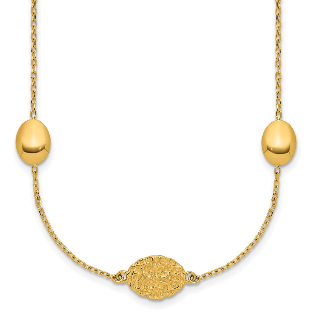 14K Polished Oval Textured with .2in Ext. Fancy Necklace