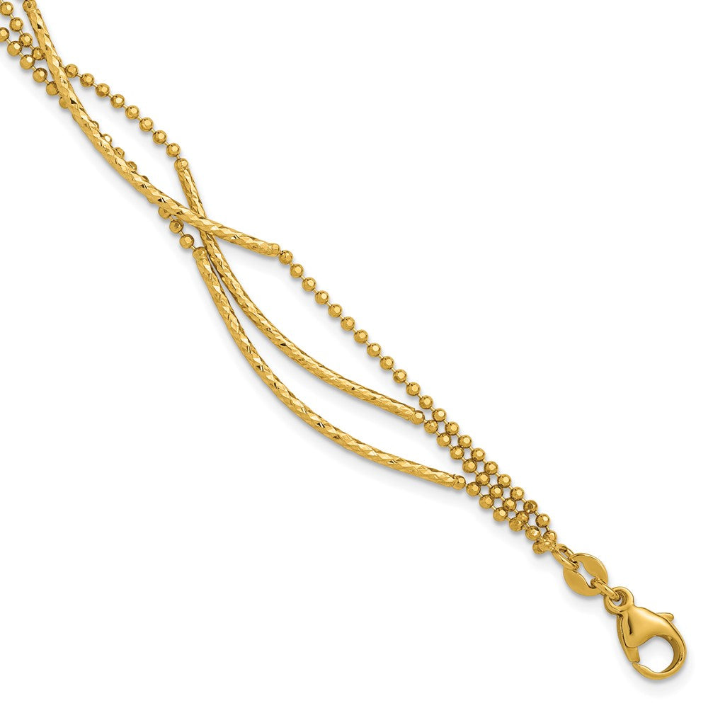 14K Polished and Diamond-cut 3-strand Bar Bracelet