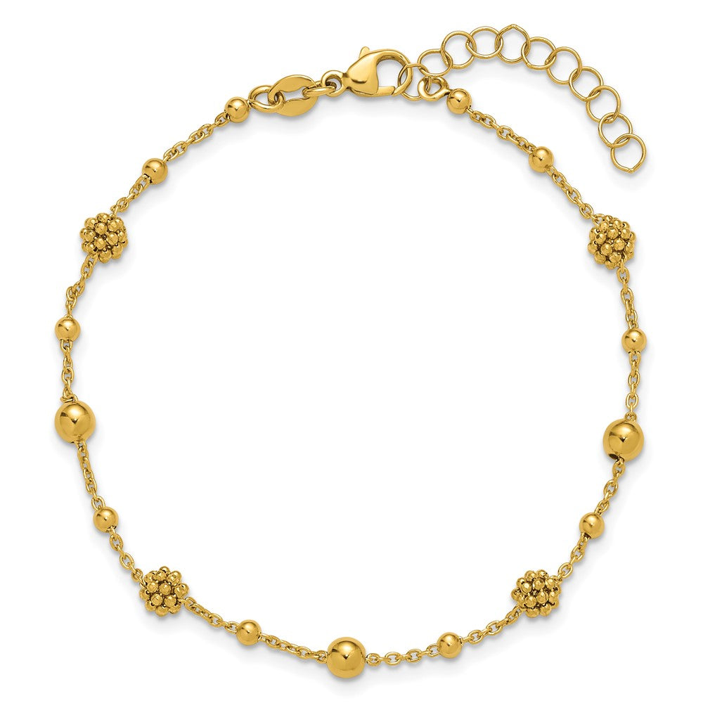 14K Polished Dia-cut Beaded with 1in ext. Bracelet
