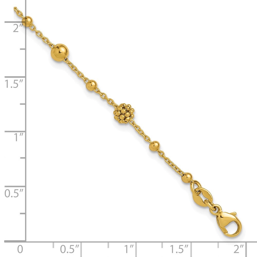 14K Polished Dia-cut Beaded with 1in ext. Bracelet