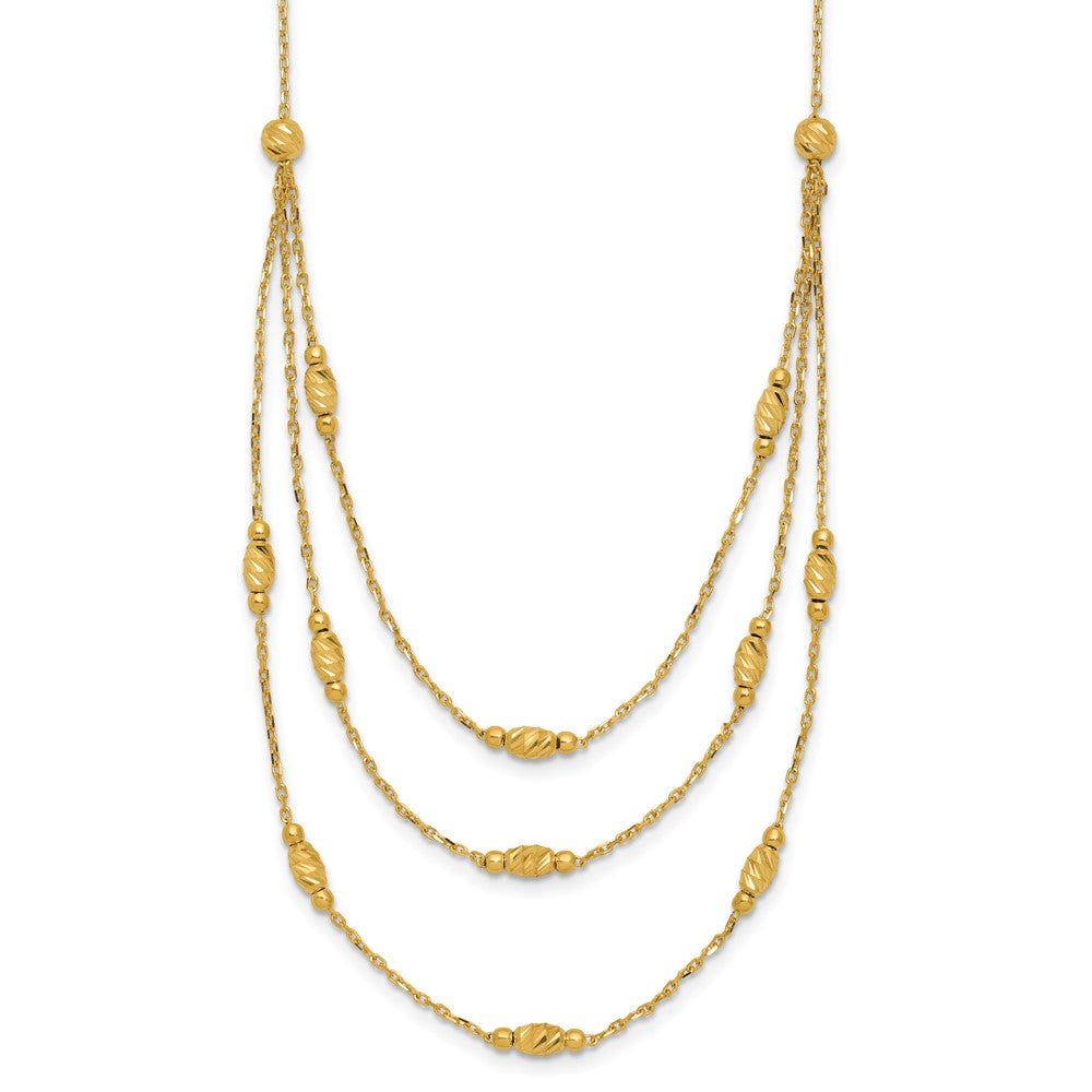 14K Polished and Dia-cut Layered Beaded with 2in ext. Necklace