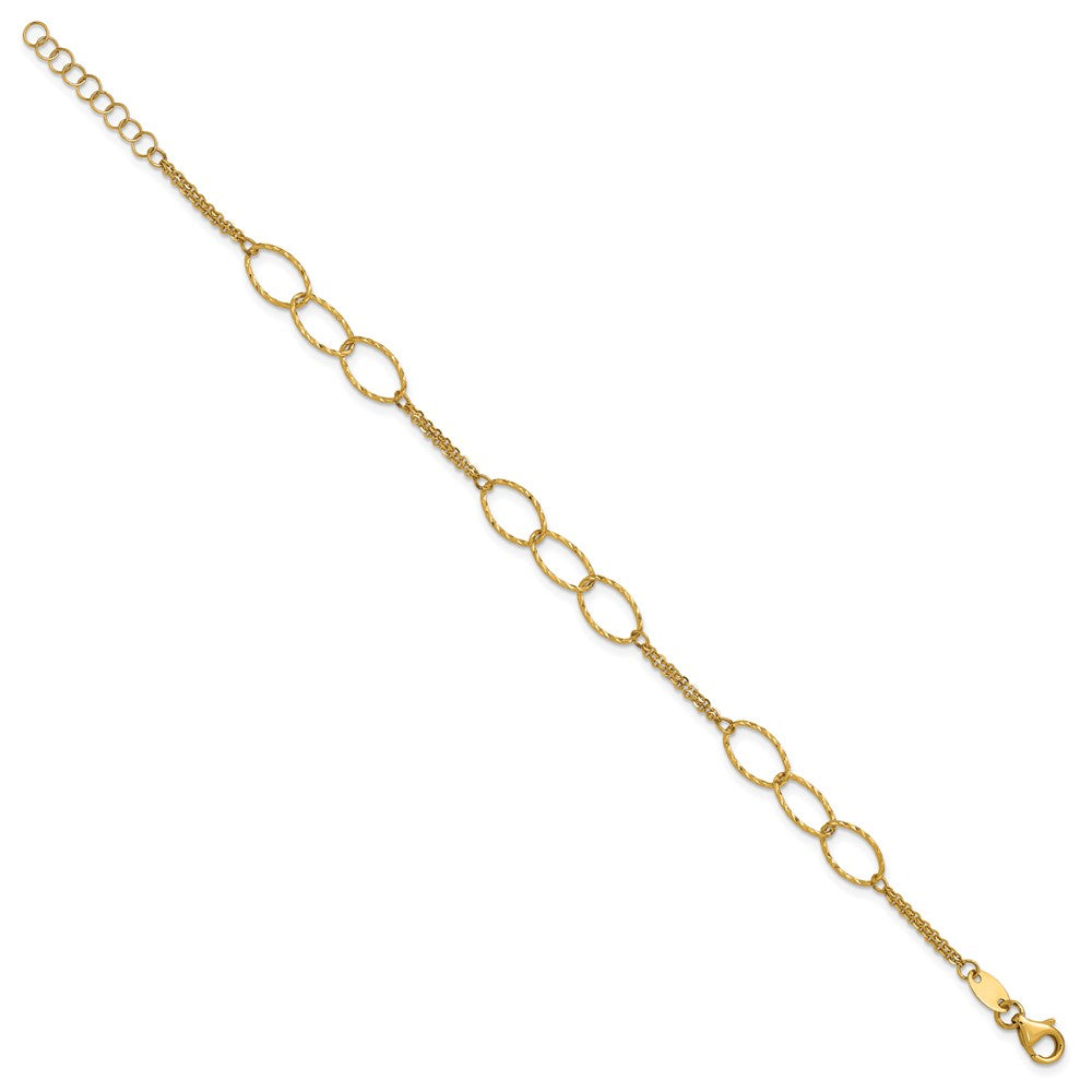 14K Polished Dia-cut 2-Strand Oval Links with 1in ext. Bracelet