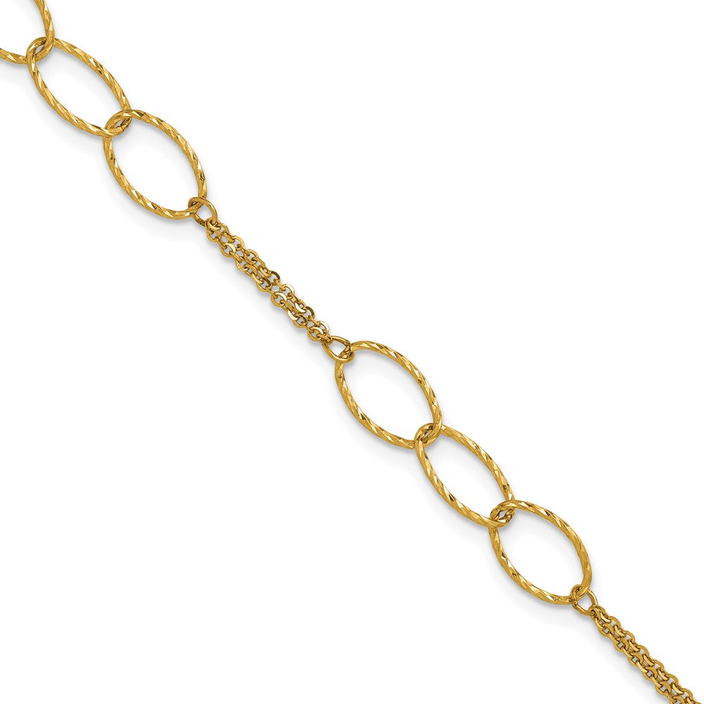 14K Polished Dia-cut 2-Strand Oval Links with 1in ext. Bracelet