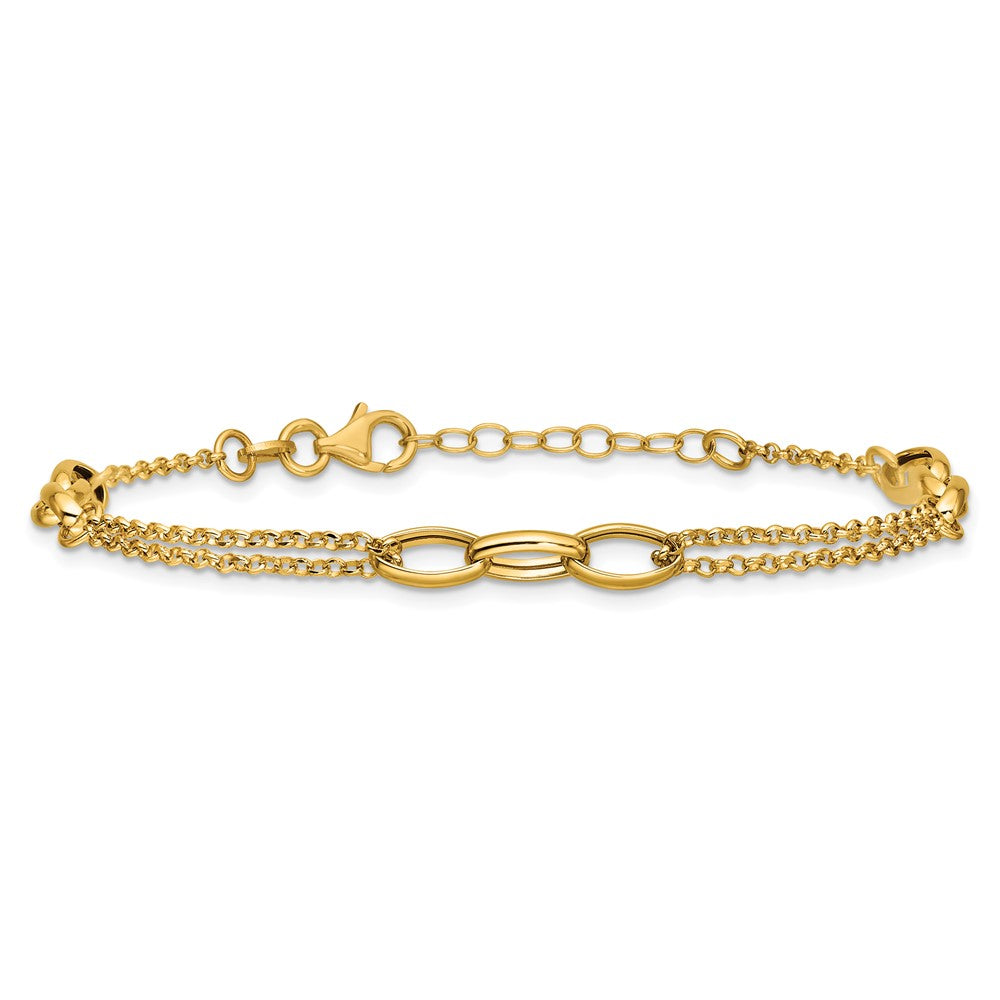 14K Polished Fancy 2-Strand Oval Links with 1in ext. Bracelet