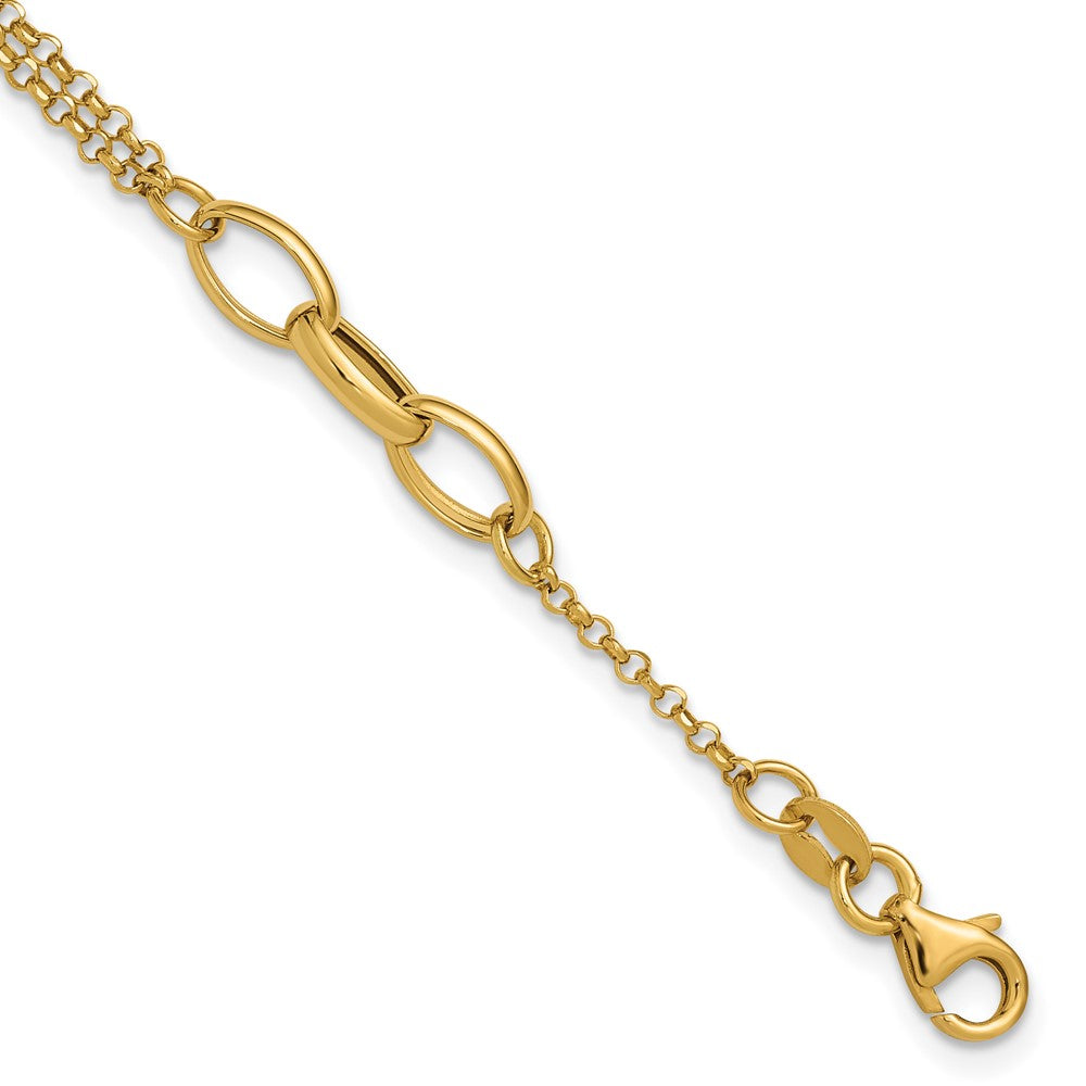 14K Polished Fancy 2-Strand Oval Links with 1in ext. Bracelet