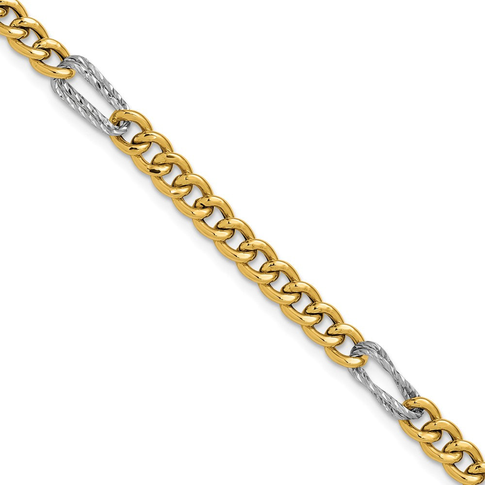 14K Two-tone Polished / DC Fancy Link with 1in ext. Bracelet
