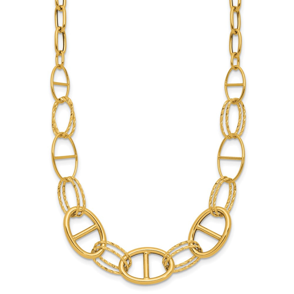 14K Polished and Diamond cut Fancy Link Necklace