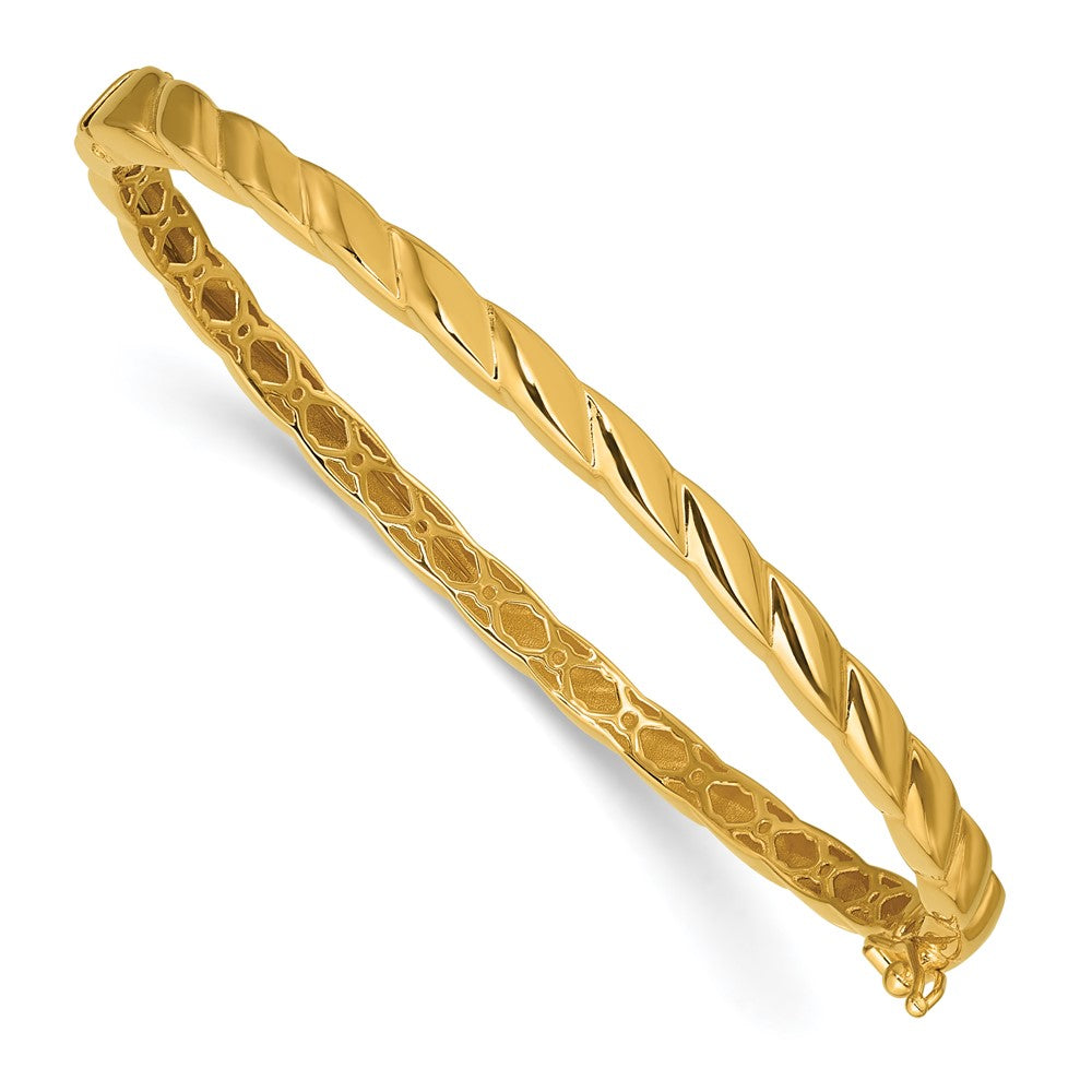 14K Polished Grooved Hinged Bangle