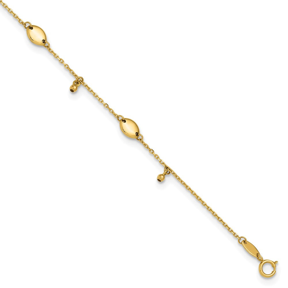 14K Polished Oval Station 9in plus 1in ext. Anklet