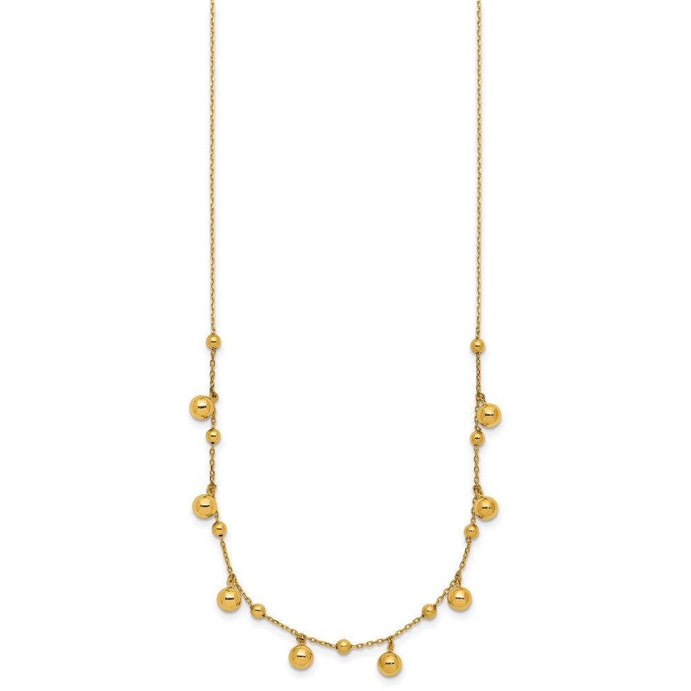 14K Polished Dangle Beaded with 2in Ext. Necklace
