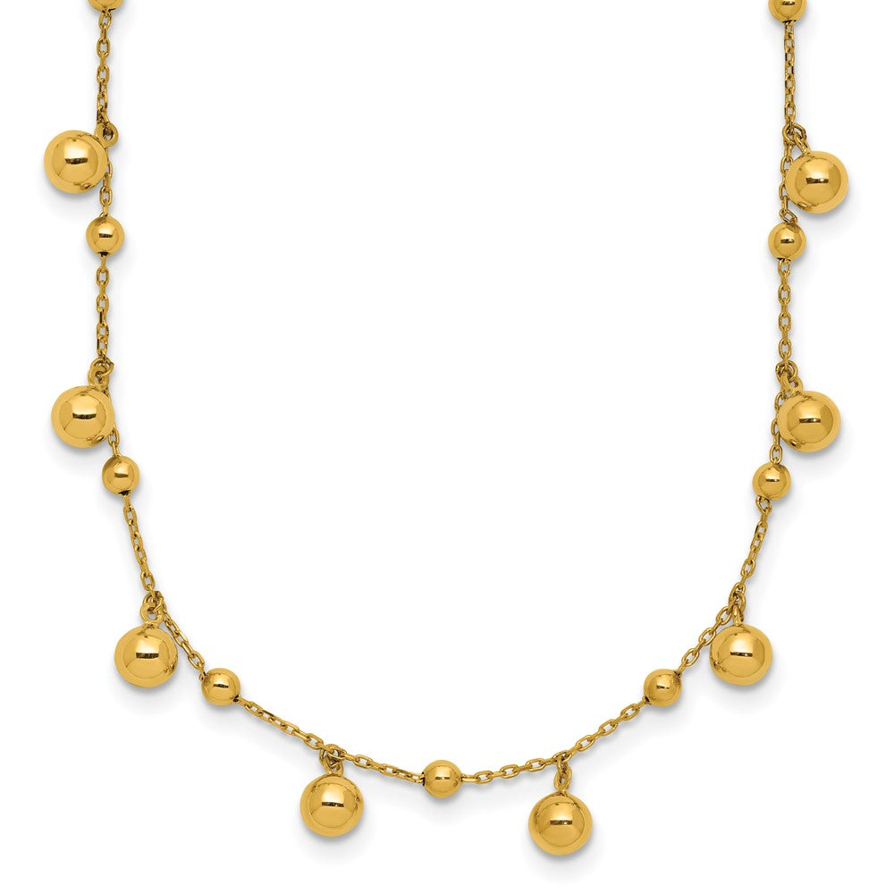 14K Polished Dangle Beaded with 2in Ext. Necklace