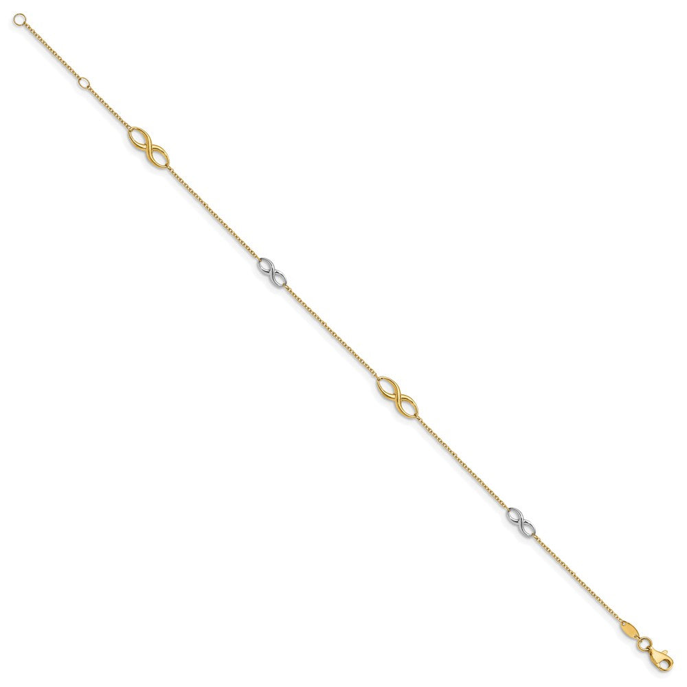 14K Two-tone Polished with 1in ext. Anklet