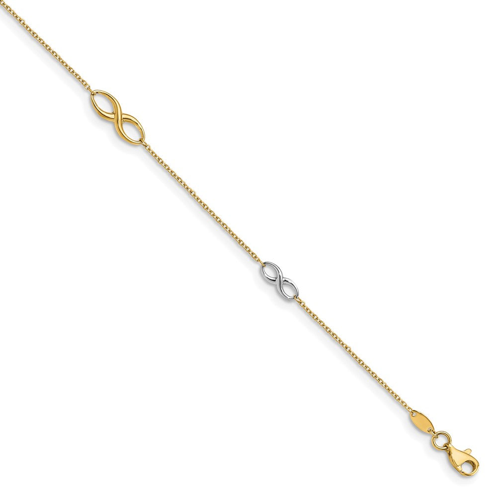 14K Two-tone Polished with 1in ext. Anklet