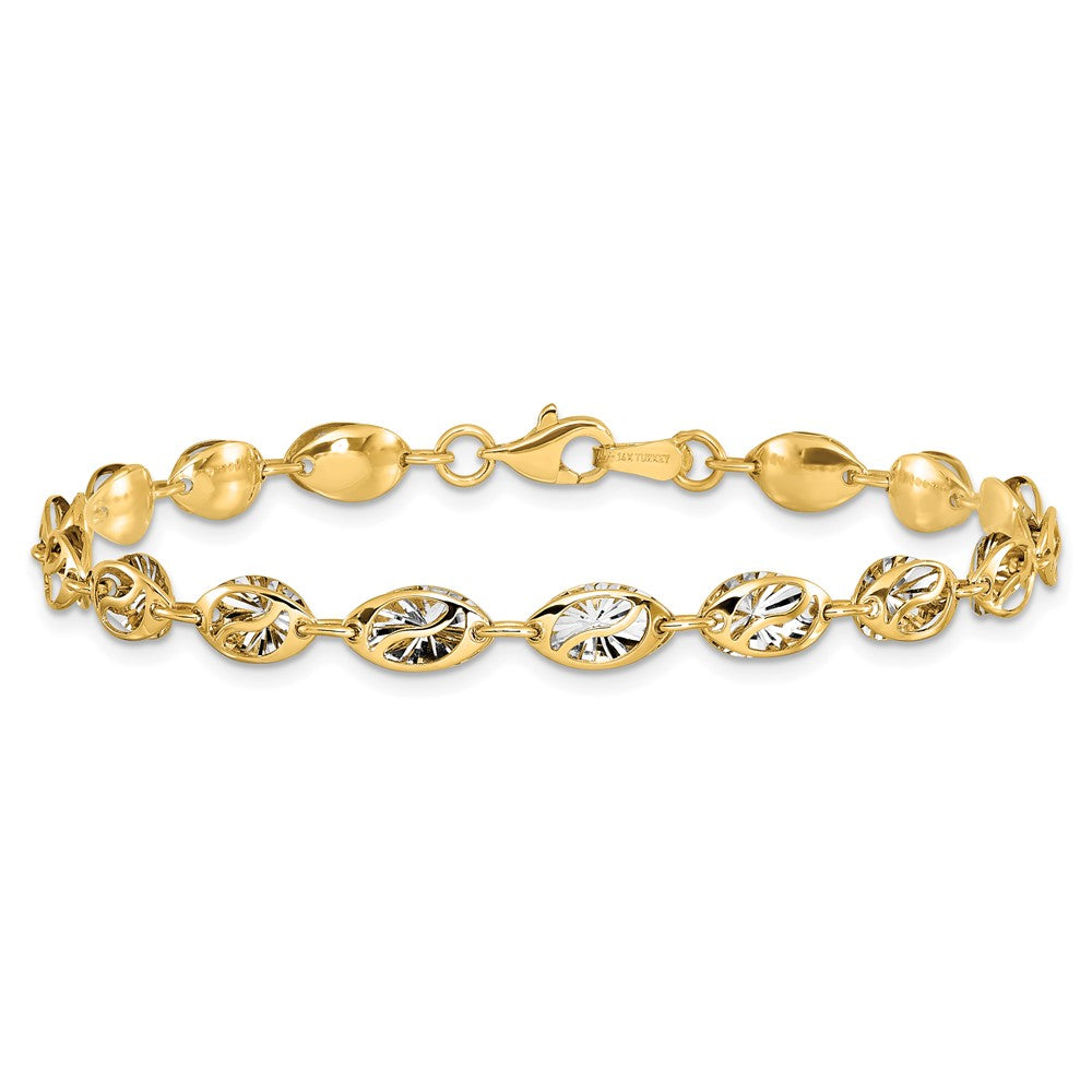 14K with White Rhodium Polished and Diamond-cut Bracelet