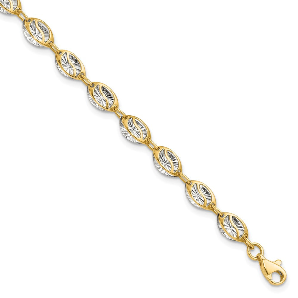 14K with White Rhodium Polished and Diamond-cut Bracelet