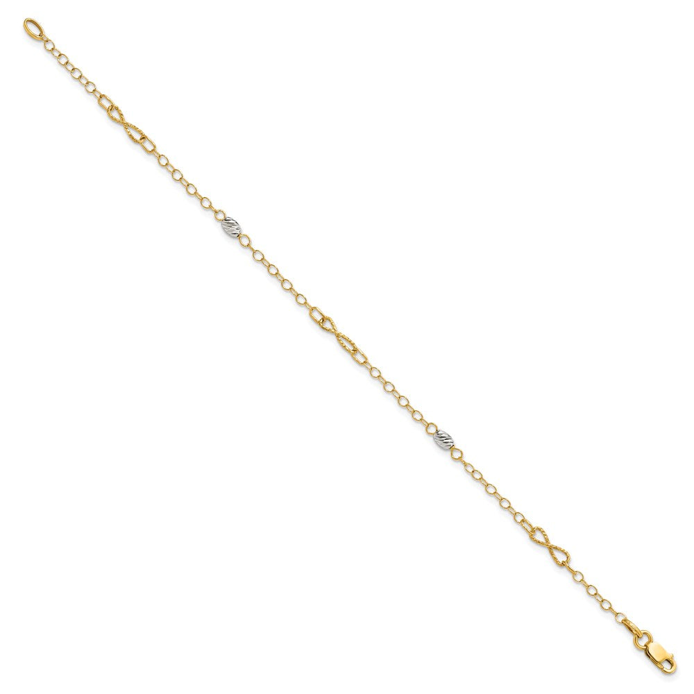 14K Two-tone Polished and Diamond-cut with 1 in ext. Anklet