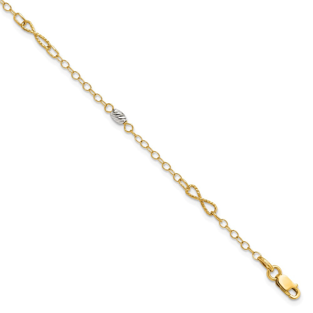 14K Two-tone Polished and Diamond-cut with 1 in ext. Anklet