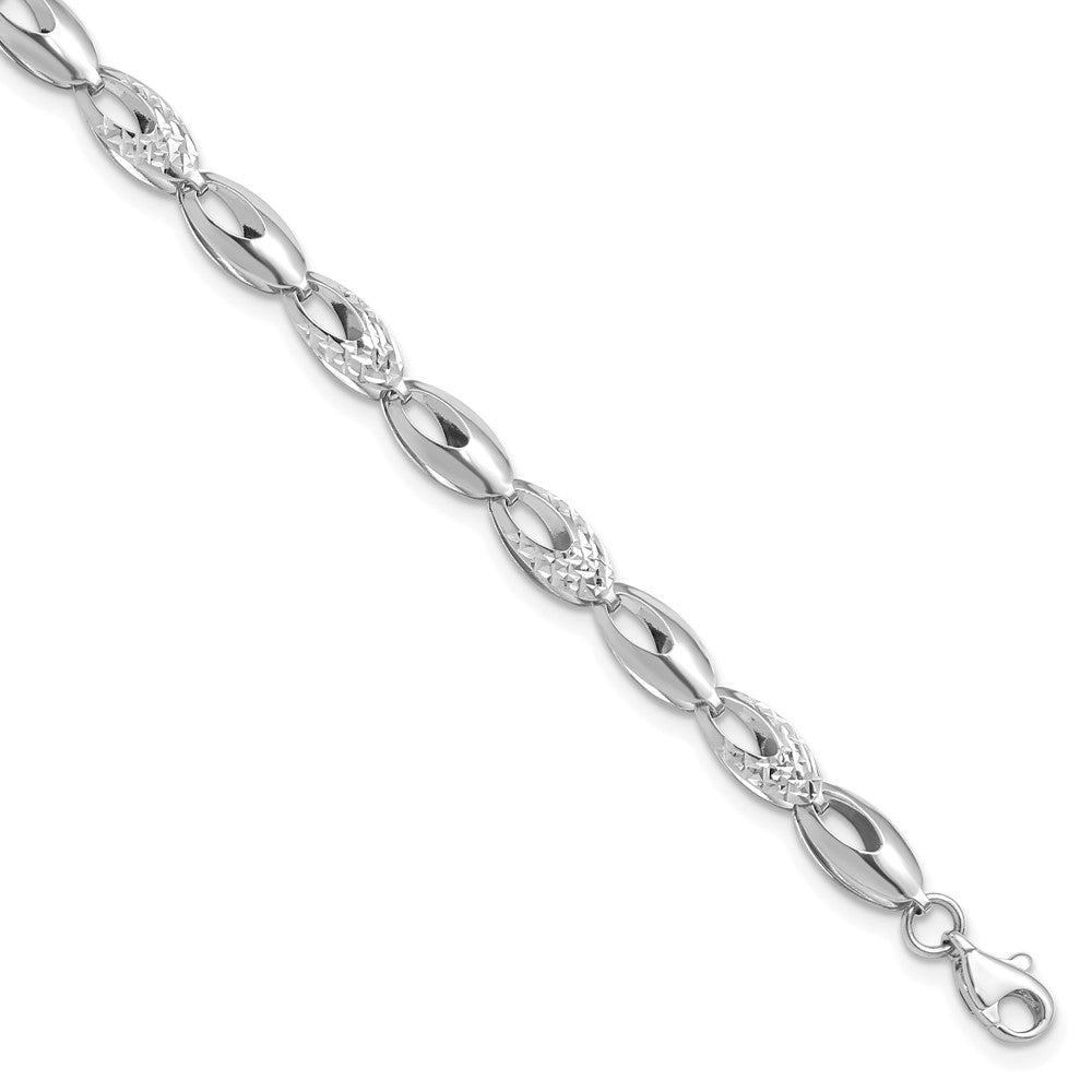 14K White Gold Polished and Diamond-cut Bracelet