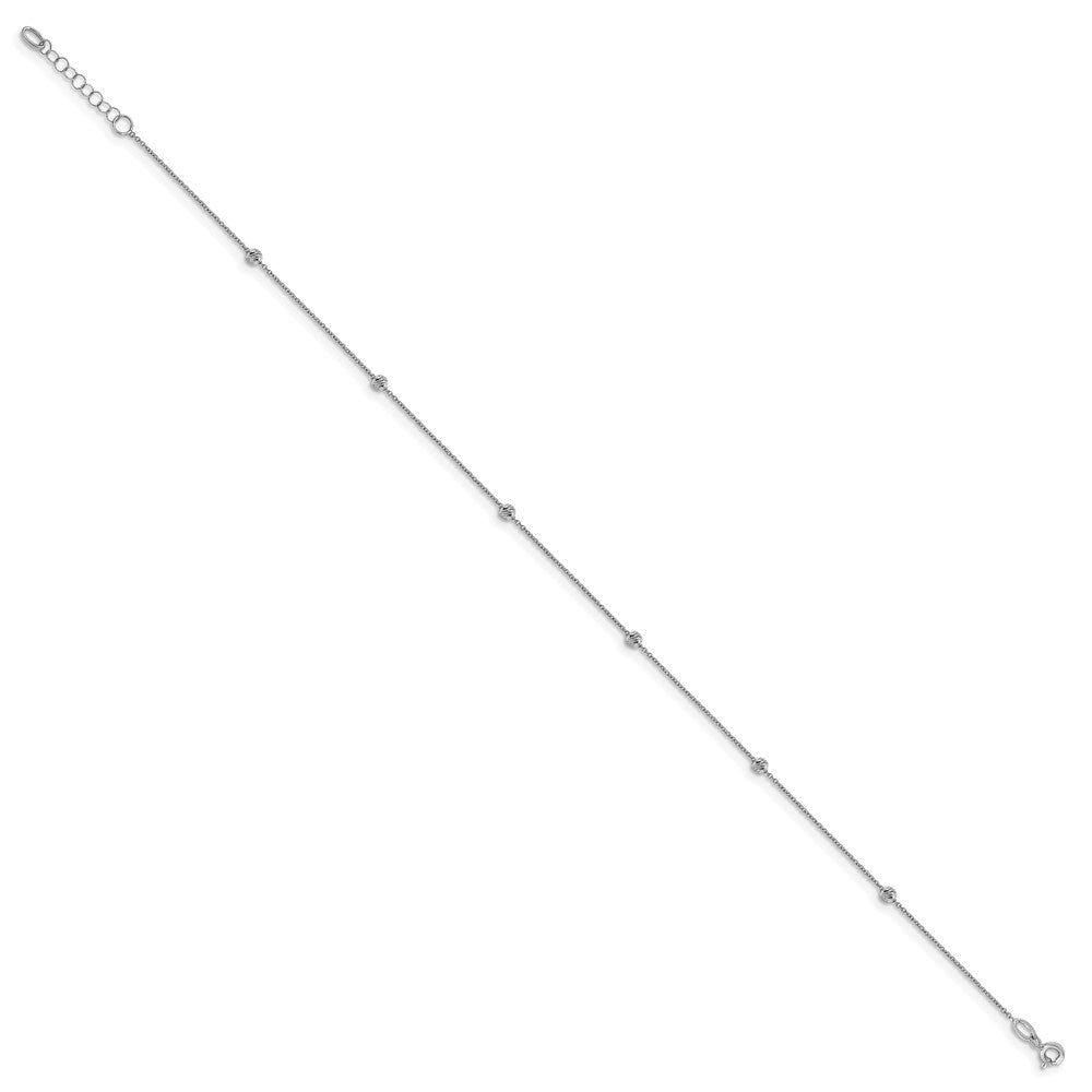 14K White Gold Diamond-cut Beaded with 1in ext. Anklet