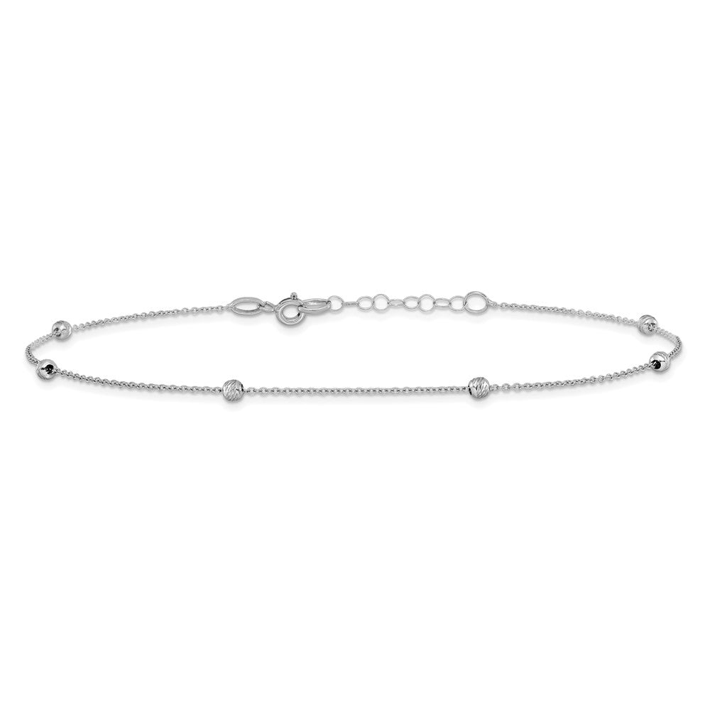 14K White Gold Diamond-cut Beaded with 1in ext. Anklet