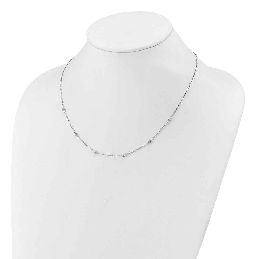 14K White Gold Polished and Diamond-cut Beaded 17in with 2in ext. Necklace