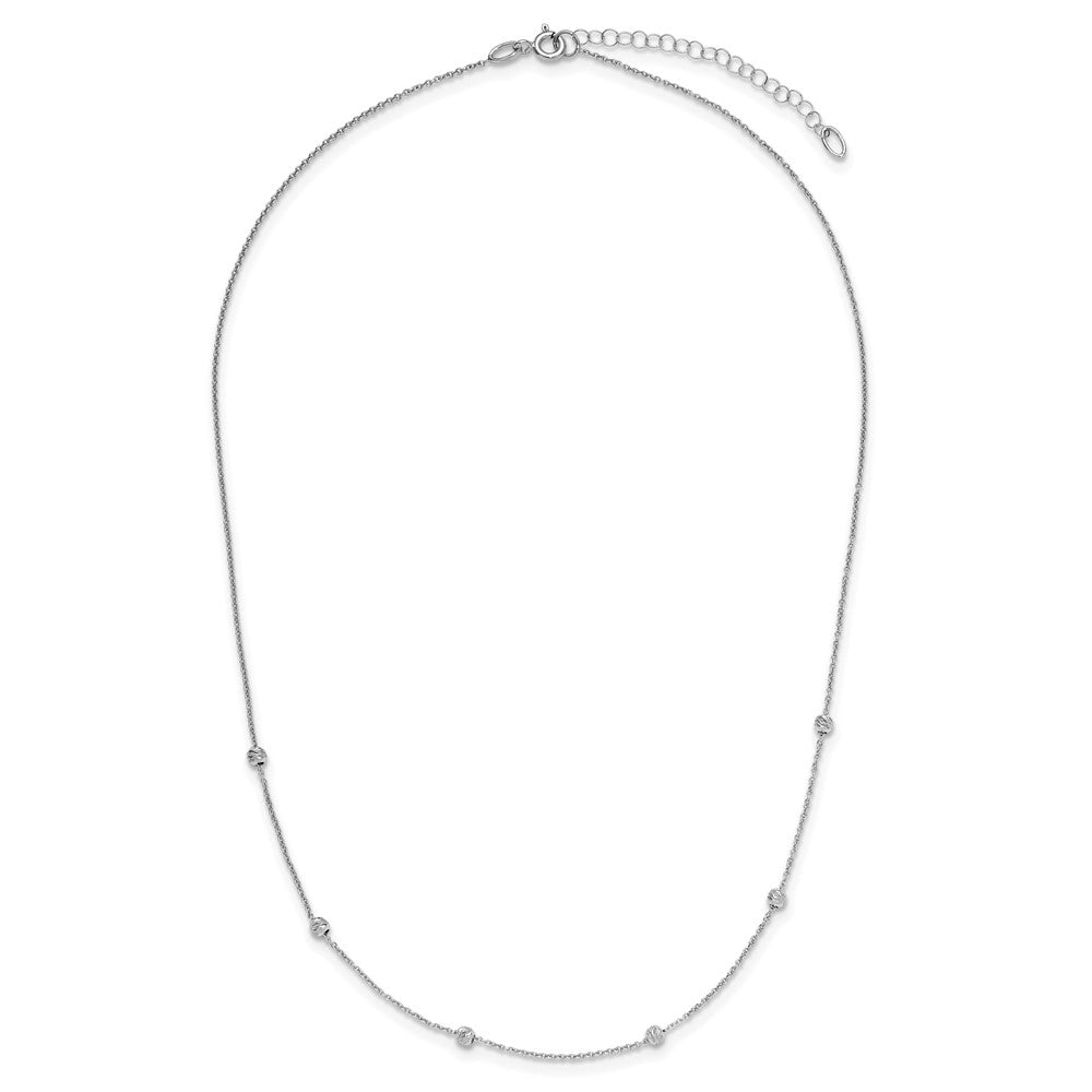 14K White Gold Polished and Diamond-cut Beaded 17in with 2in ext. Necklace