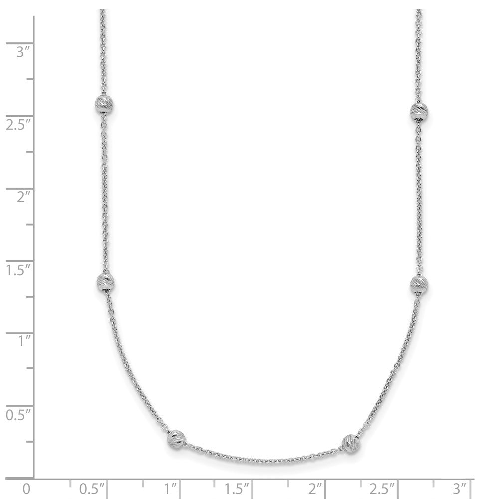 14K White Gold Polished and Diamond-cut Beaded 17in with 2in ext. Necklace