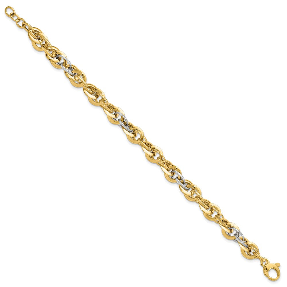 14K Two-tone Polished Diamond-cut Fancy Link Bracelet