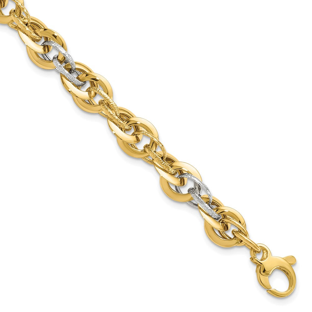 14K Two-tone Polished Diamond-cut Fancy Link Bracelet