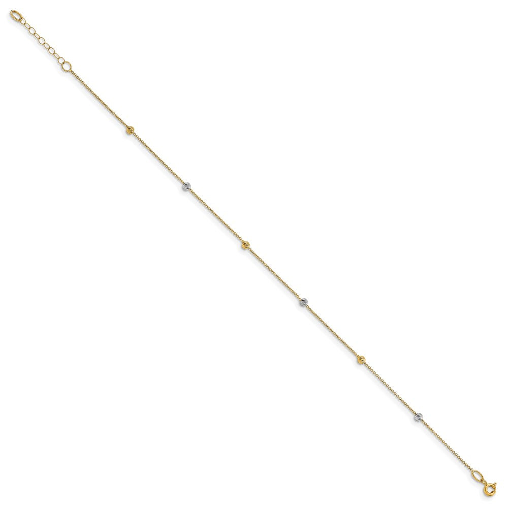 14K Two-Tone Polished Diamond-cut with 1in ext. Anklet