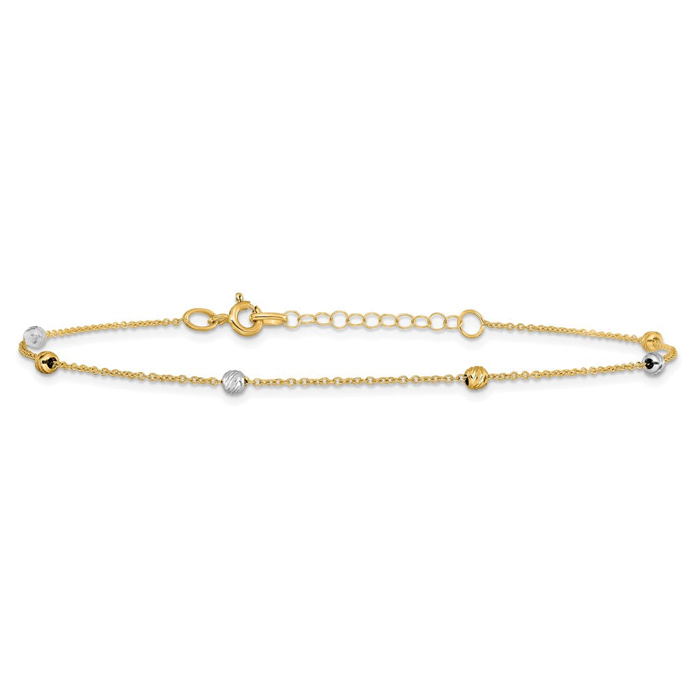 14K Two-Tone Polished Diamond-cut with 1in ext. Anklet