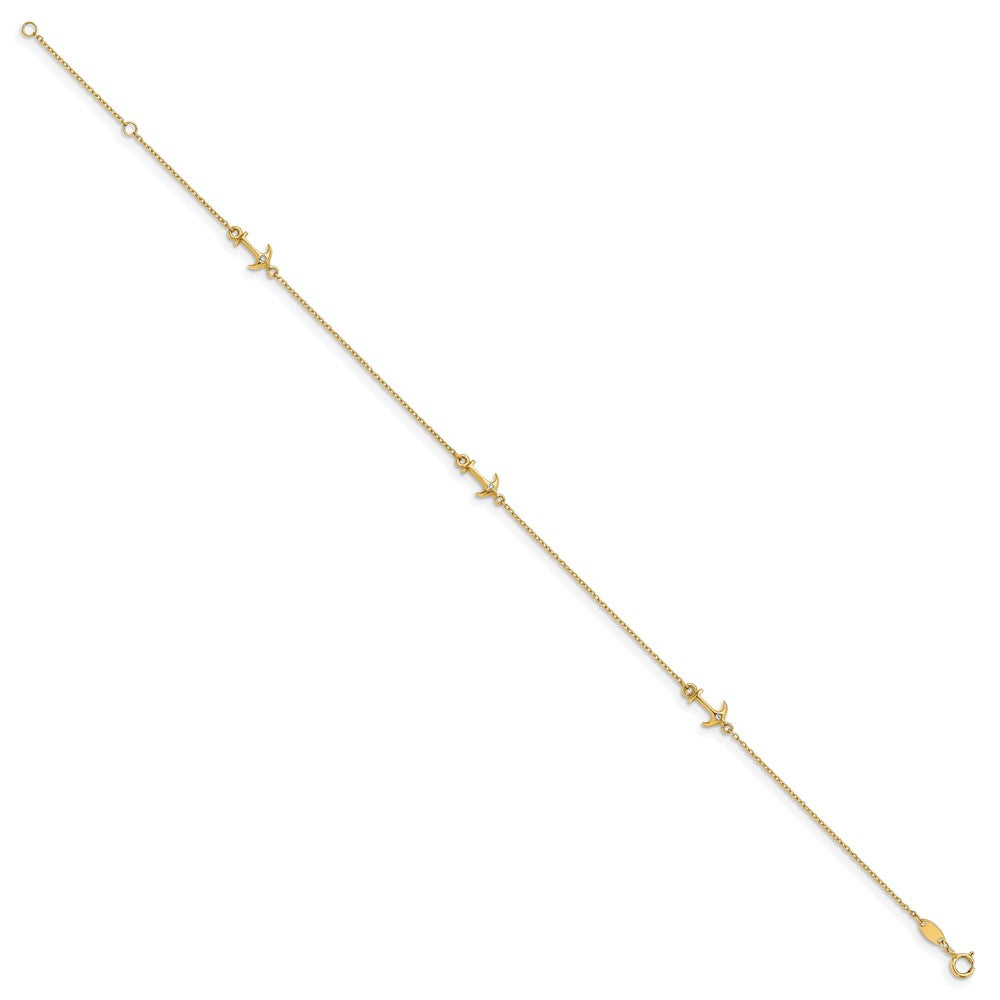 14K CZ Polished Anchor with 1in ext. Anklet