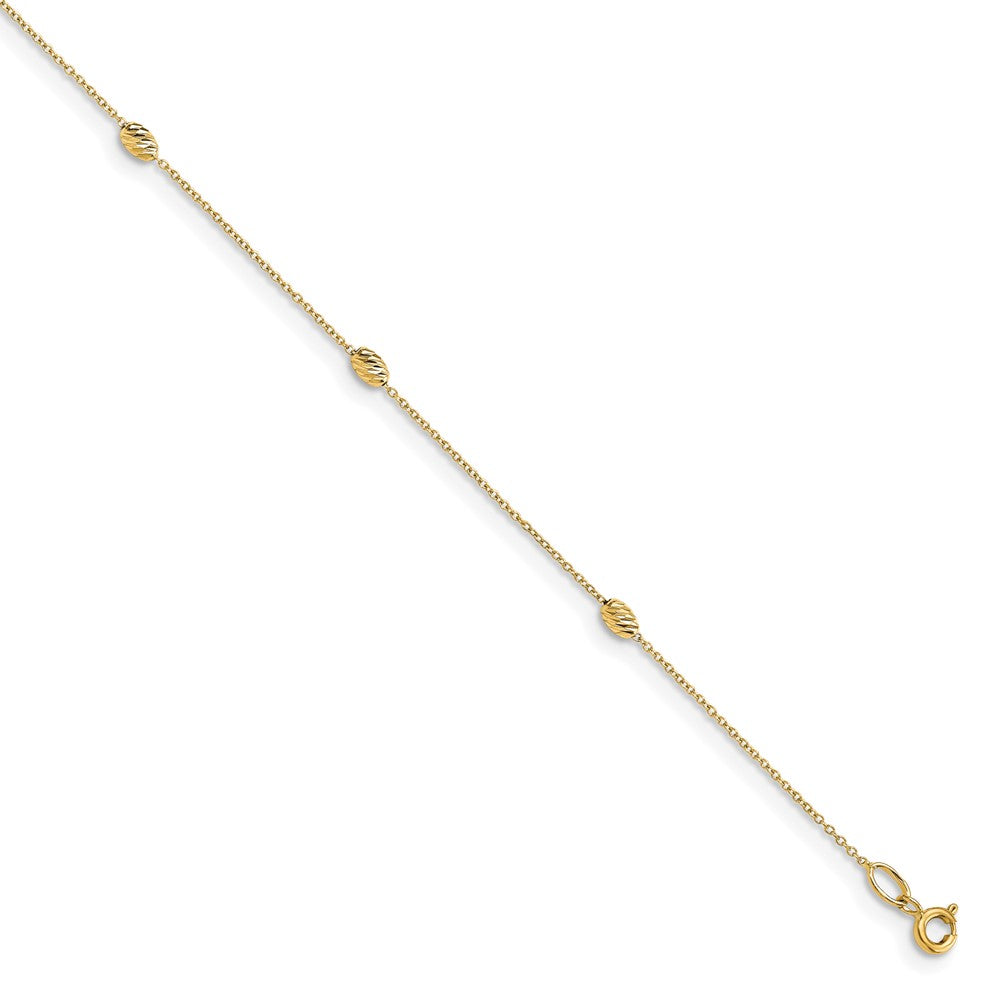 14K Polished and Diamond-cut with 1in ext. Anklet
